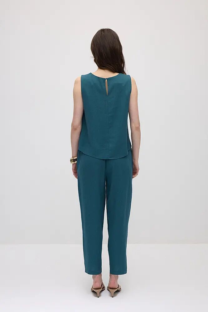 Atlet Bluz & Beli Lastikli Havuç Kesim Keten Pantolon Takım - Yeşil - 2