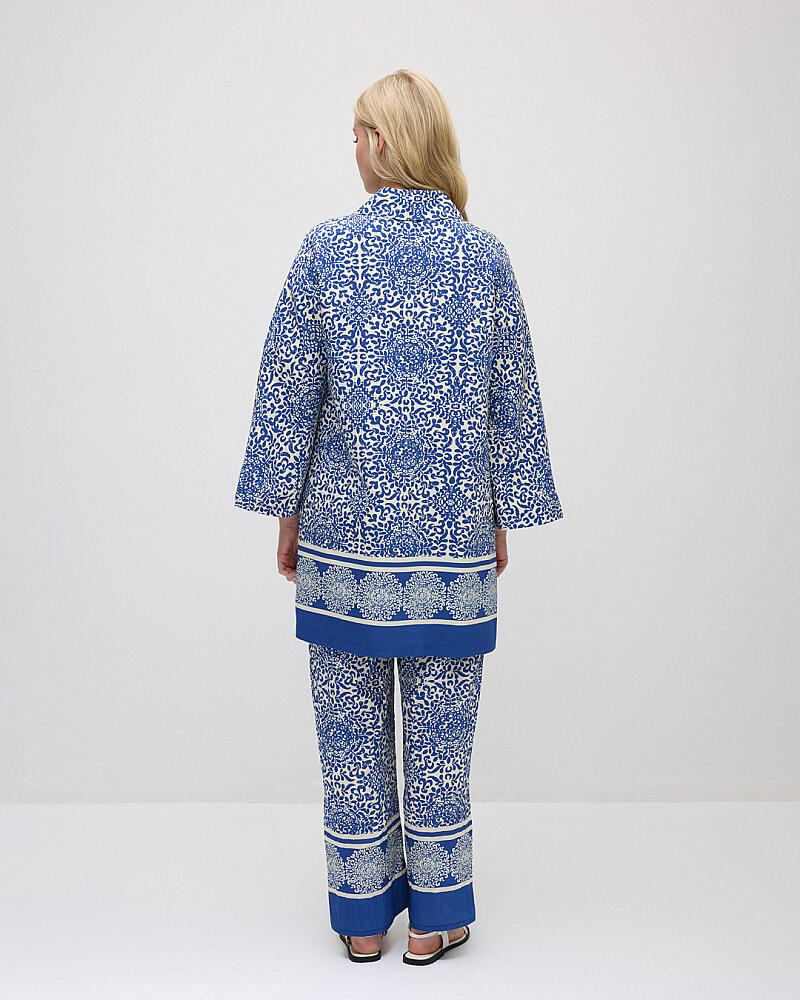 Rahat Kesim Desenli Viskon Kaftan & Bol Paça Pantolon Takım - Lacivert - 2