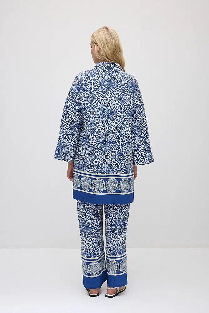 Rahat Kesim Desenli Viskon Kaftan & Bol Paça Pantolon Takım - Lacivert - 2