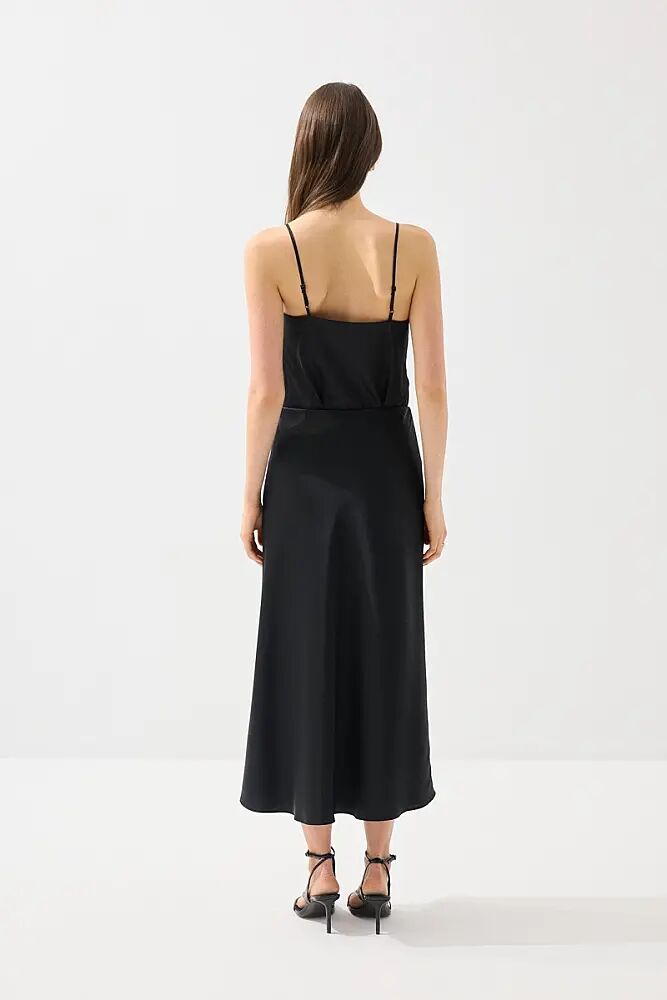 İp Askılı Saten Atlet & Verev Uzun Etek - Siyah - 2