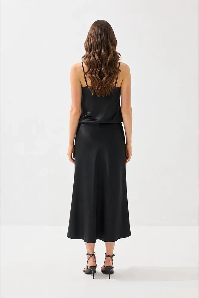 Strappy Satin Tank Top & Bias Cut Long Skirt Set - Black - 3