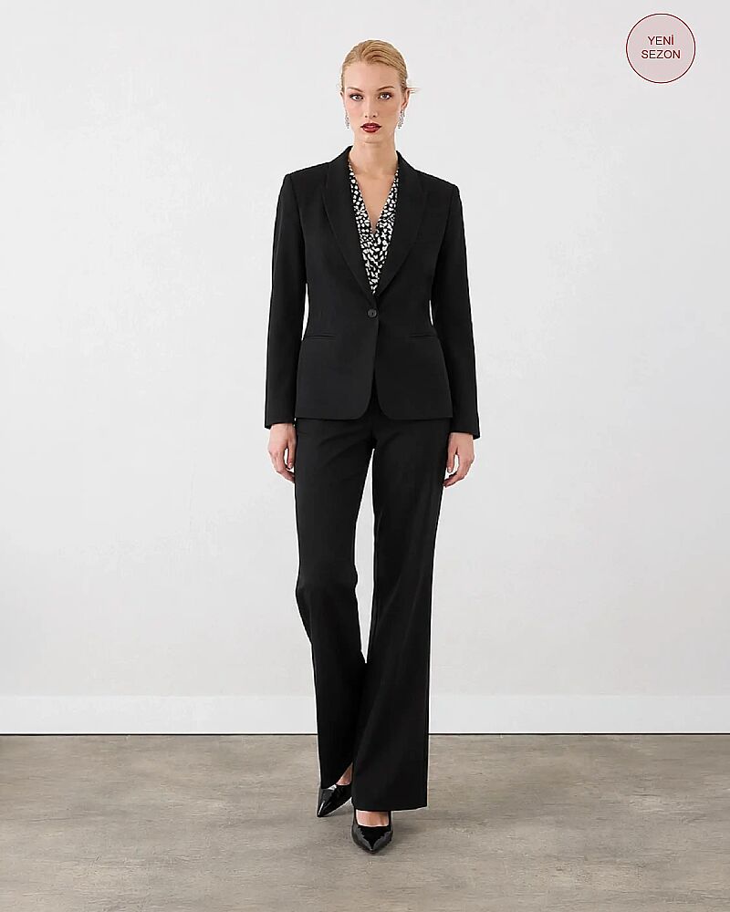 Tek Düğmeli Blazer Ceket & Kumaş Pantolon Takımı - Siyah