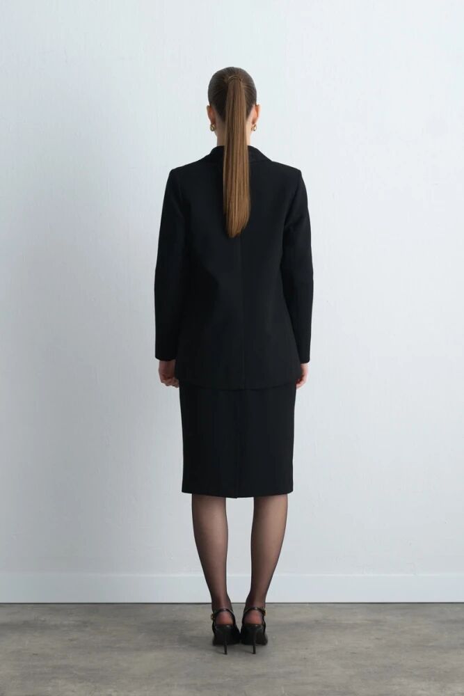 Krep Blazer Ceket & Kalem Etek - Siyah Takım - 2