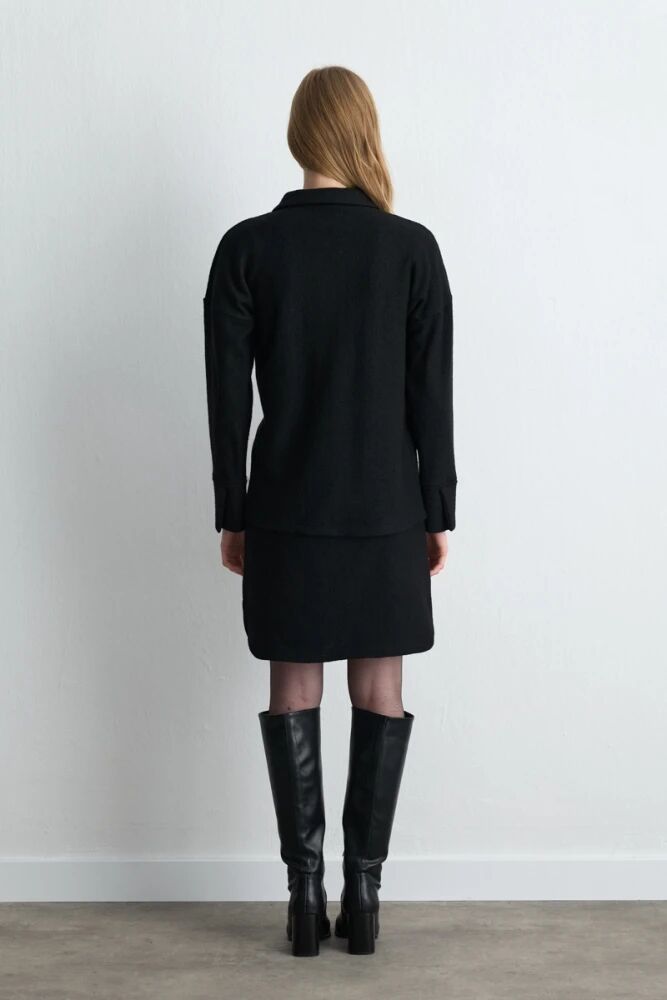 Cepli Yün Gömlek Ceket & Mini Etek - Siyah - 2