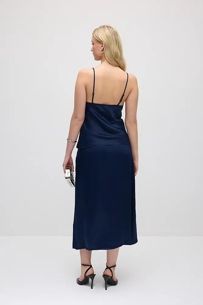 Dantel Garnili Saten Atlet & Uzun Etek Takım - Lacivert - 2