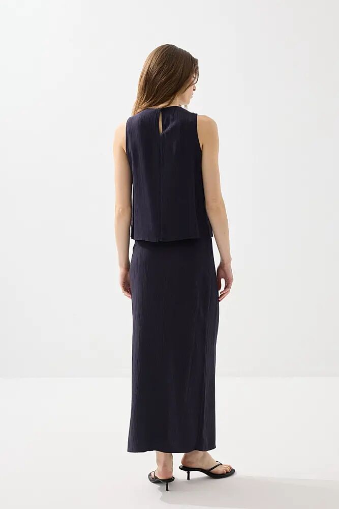 Aksesuarlı Kolsuz Bluz & Yandan Tokalı Uzun Yırtmaçlı Etek - Lacivert - 2