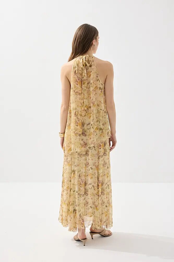 Eco Print İz Koleksiyonu Asimetrik Şifon Bluz & Uzun Etek - Bej - 2