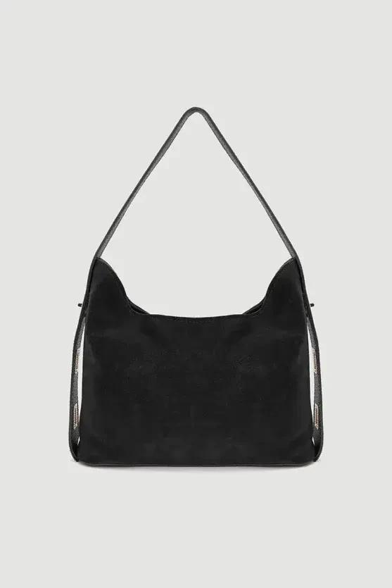 Adjustable Strap Suede Bag - Black - 1