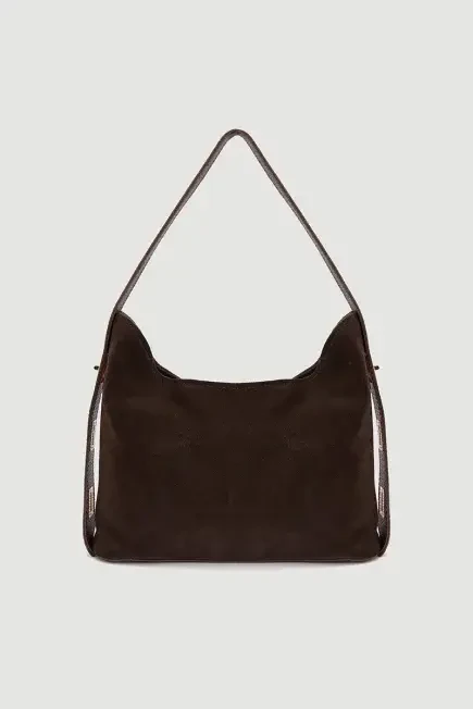 Adjustable Strap Suede Bag - Brown Brown