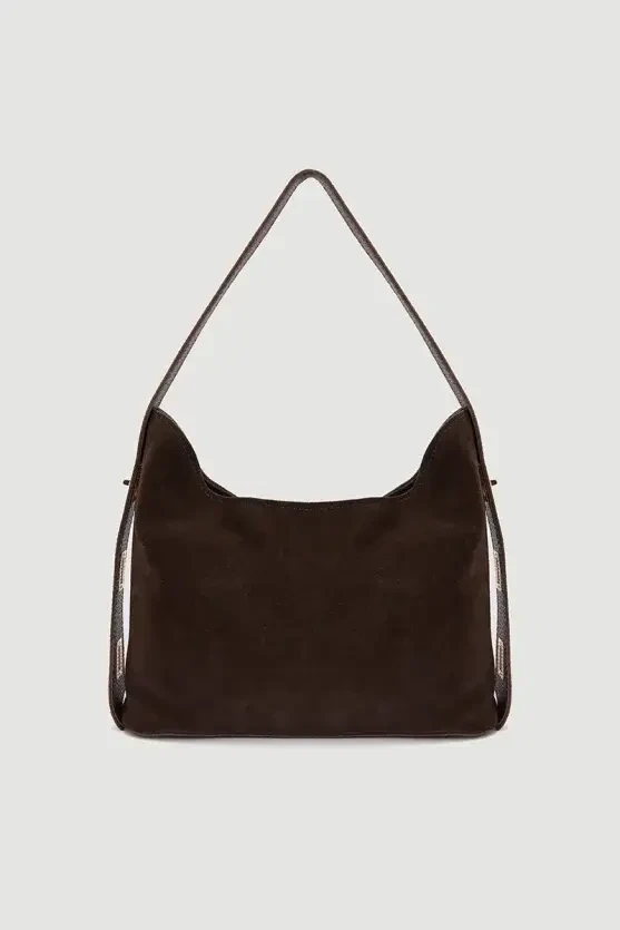 Adjustable Strap Suede Bag - Brown - 1
