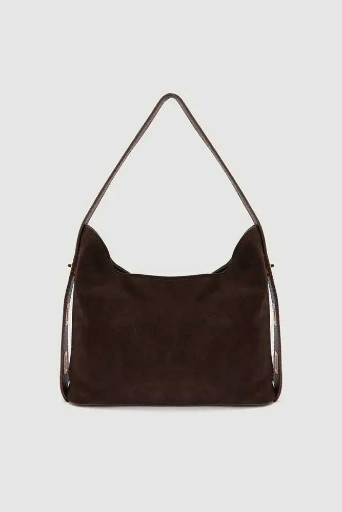 Adjustable Strap Suede Bag - Brown