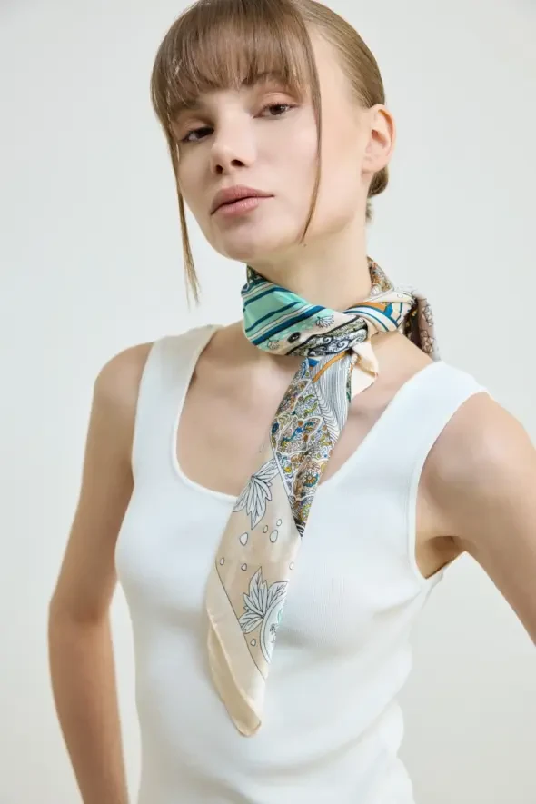 Ağaç Desenli Büyük Fular - Bej - Gusto