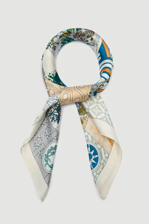 Ağaç Desenli Büyük Fular - Bej - Gusto