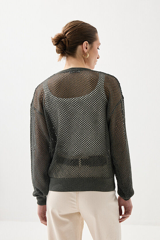 Ajurlu Viskon Triko Bluz - Yeşil - 9