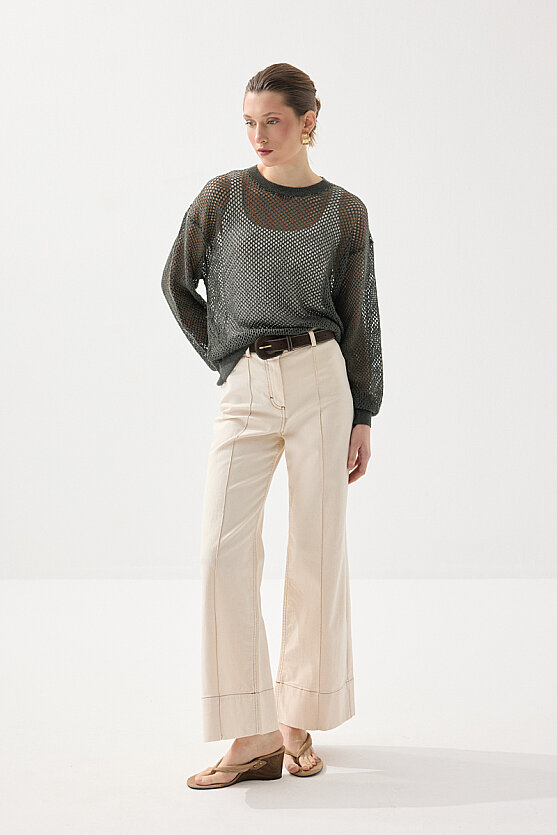 Ajurlu Viskon Triko Bluz - Yeşil - 6