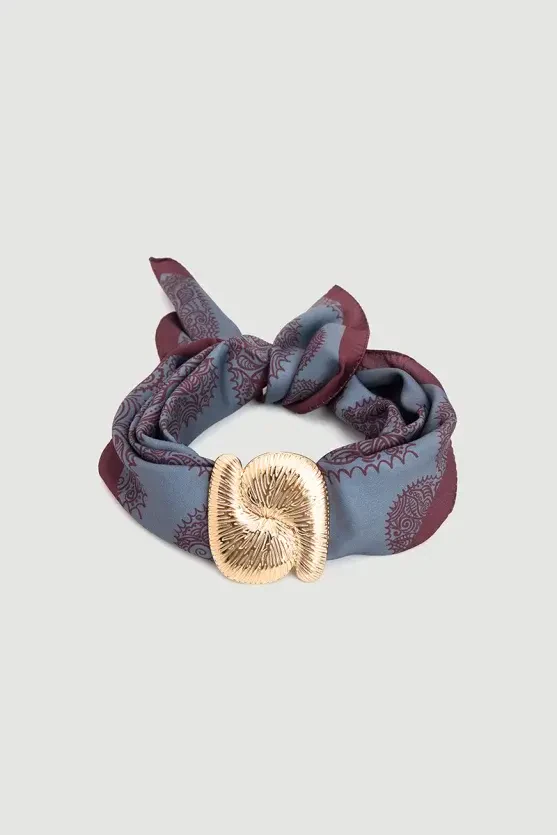 Aksesuarlı Kalp Figürlü Fular - Gri - 1