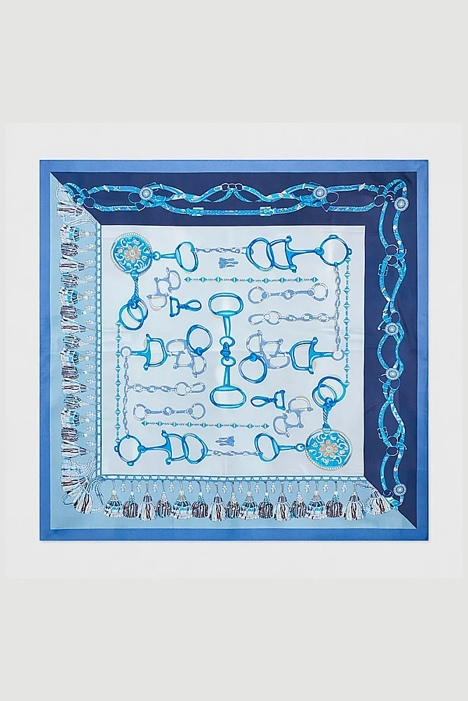 Anahtar Figürlü Büyük Fular - Mavi - Gusto (1)