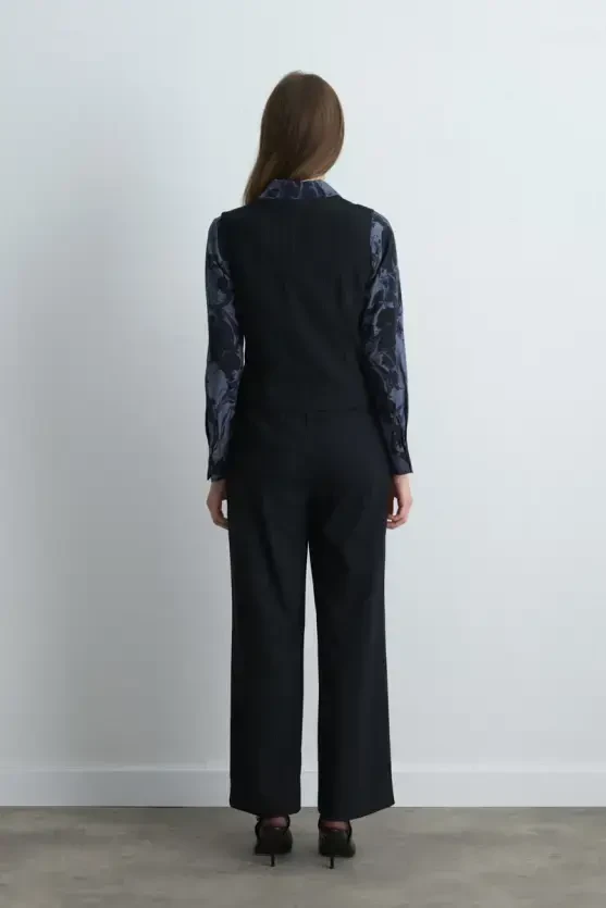 Anka Collection Asymmetric Wool Vest - Navy Blue - 6