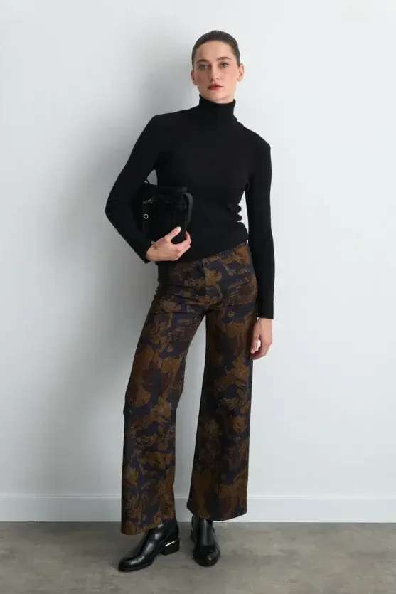 Anka Collection Canvas Straight-Leg Pants - Navy Blue - 3