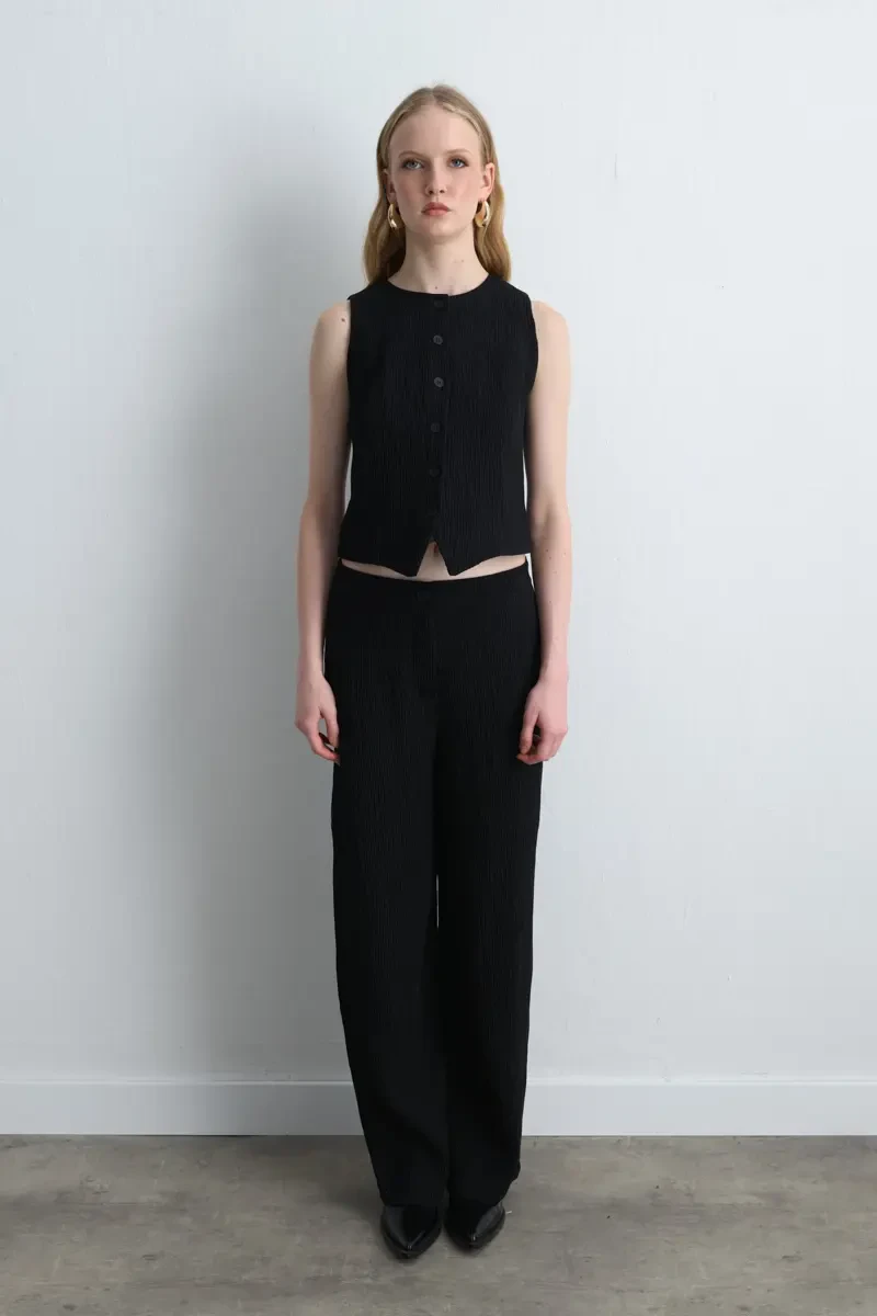 Anka Collection Crinkle Pants - Black Black