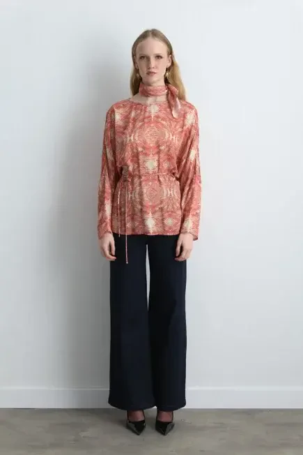 Anka Collection Drawstring Blouse - Pink Pink