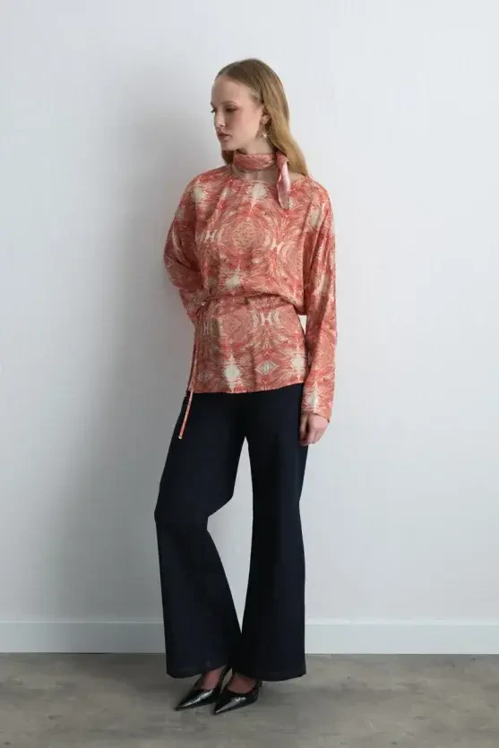 Anka Collection Drawstring Blouse - Pink - 6