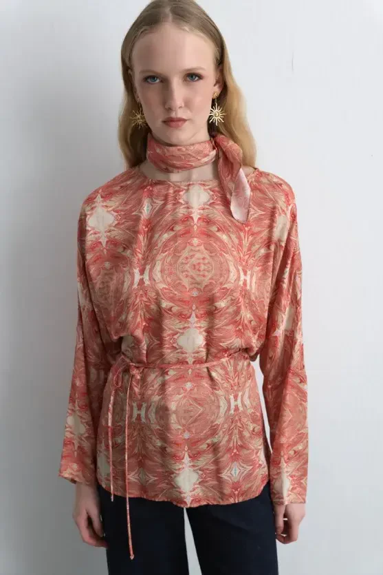 Anka Collection Drawstring Blouse - Pink - 8