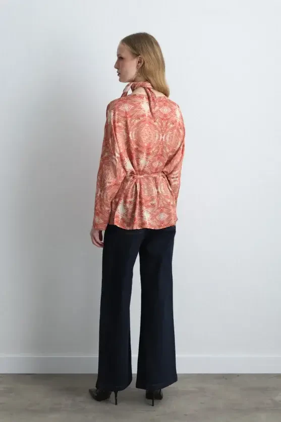 Anka Collection Drawstring Blouse - Pink - 13
