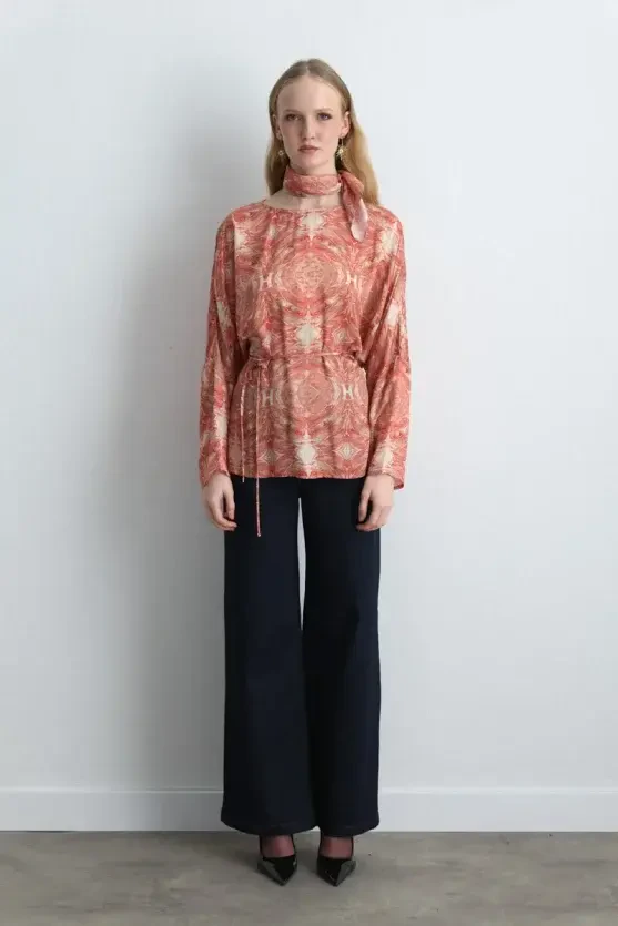 Anka Collection Drawstring Blouse - Pink - 3