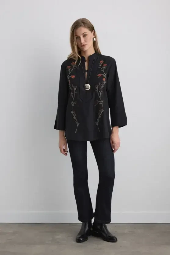 Phoenix Collection Embroidered Blouse - Black - Gusto