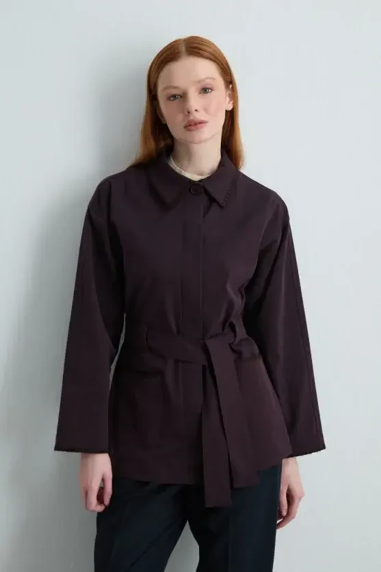 Anka Collection Embroidered Canvas Jacket - Plum - 7