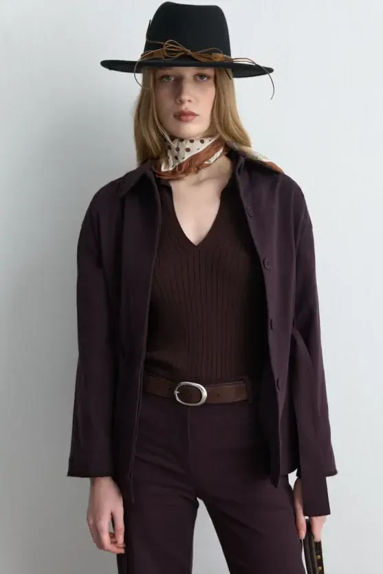 Anka Collection Embroidered Canvas Jacket - Plum - Gusto
