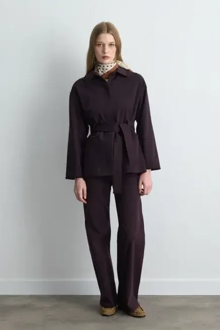 Anka Collection Embroidered Canvas Jacket - Plum Marroon