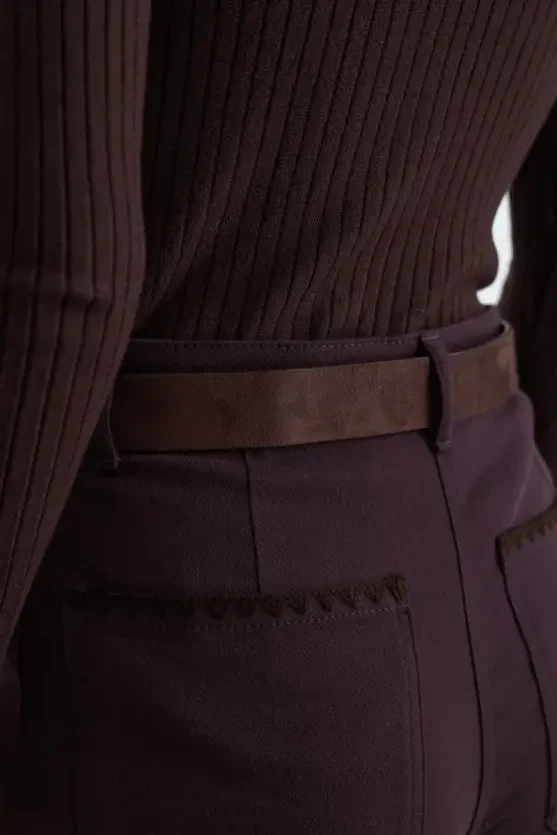 Anka Collection Embroidered Pocket Canvas Pants - Plum - Gusto