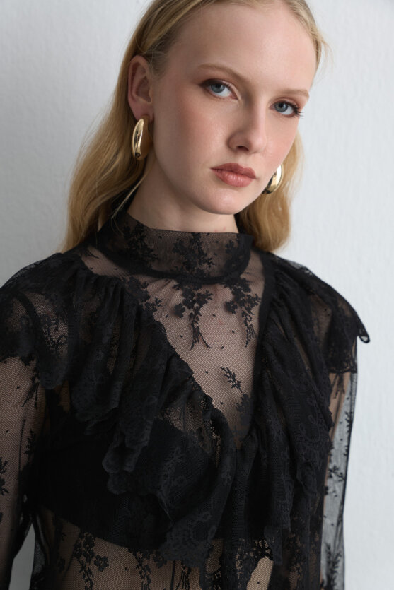 Anka Collection Lace Blouse - Black - Gusto