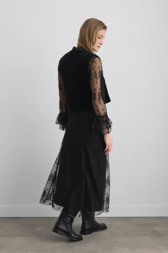 Phoenix Collection Long Lace Skirt - Black - 5
