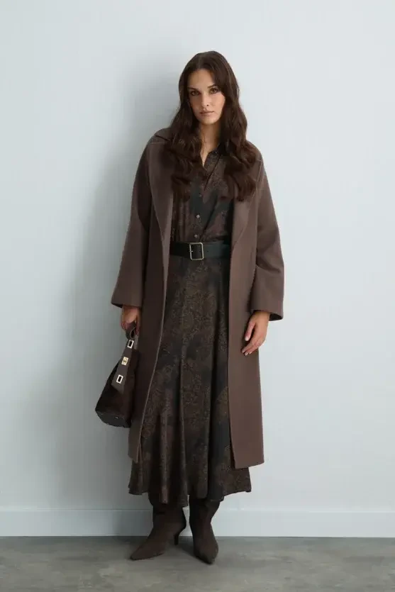 Anka Collection Long Patterned Flared Skirt - Brown - Gusto