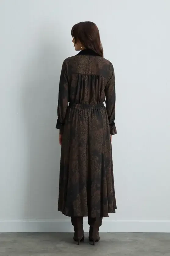 Anka Collection Long Patterned Flared Skirt - Brown - 8