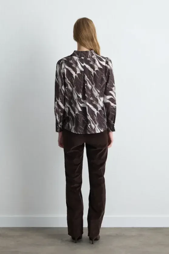Anka Collection Lyocell Patterned Shirt - Brown - Gusto