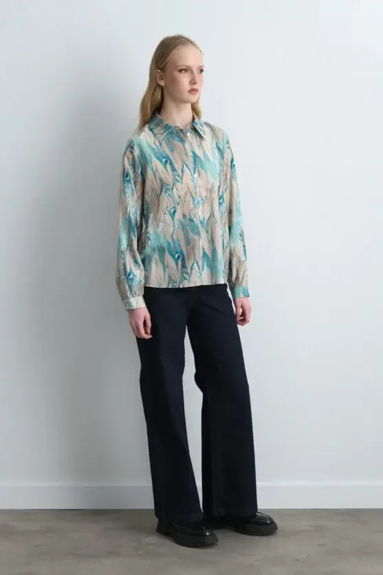 Anka Collection Patterned Lyocell Shirt - Blue - Gusto