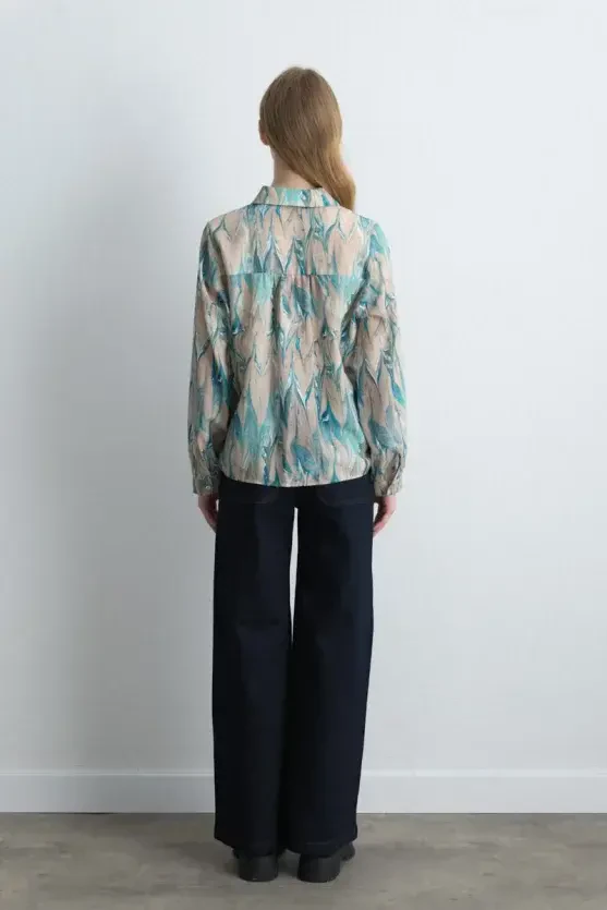 Anka Collection Patterned Lyocell Shirt - Blue - Gusto