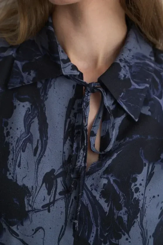 Anka Collection Patterned Viscose Blouse - Navy Blue - Gusto