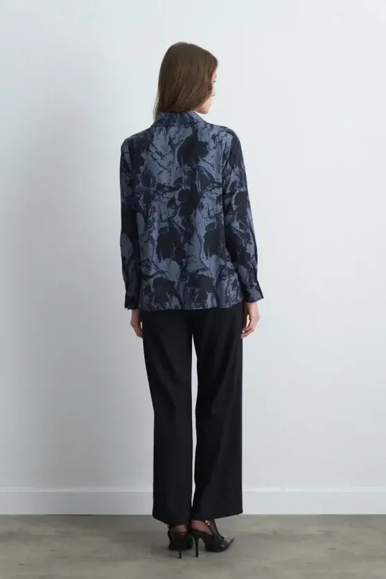 Anka Collection Patterned Viscose Blouse - Navy Blue - Gusto