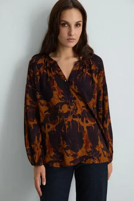 Anka Collection Patterned Viscose Blouse - Plum Marroon