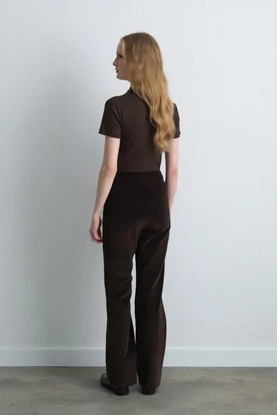Anka Collection Ribbed Velvet Tapered Pants - Brown - 5