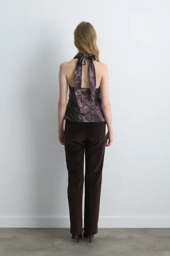 Anka Collection Scarf Halter Neck Blouse - Maroon - 8