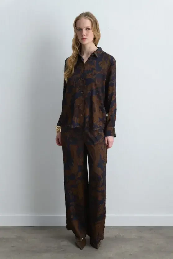 Anka Collection Viscose Satin Shirt - Brown - 4