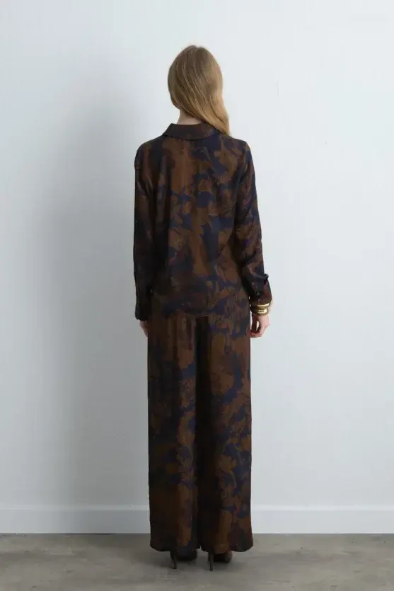 Anka Collection Viscose Satin Shirt - Brown - Gusto