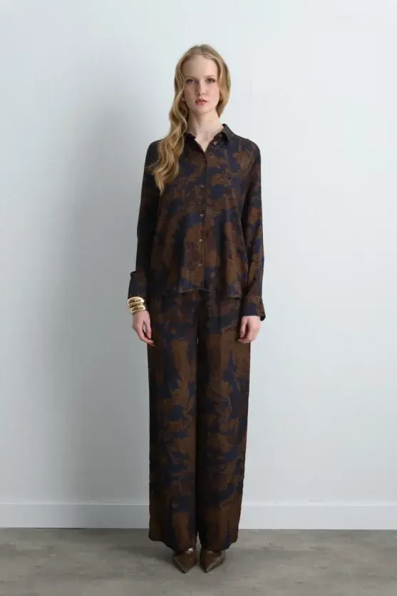 Anka Collection Viscose Satin Shirt - Brown - 2