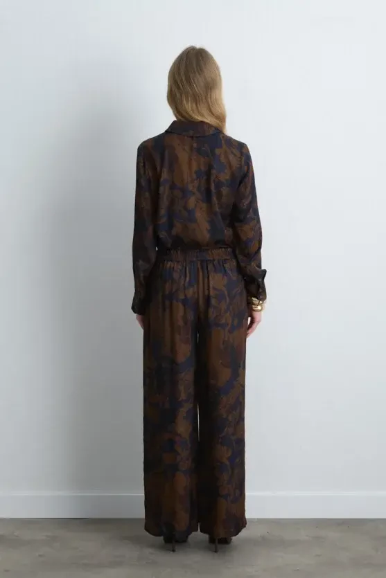 Anka Collection Wide Leg Viscose Satin Pants - Brown - Gusto